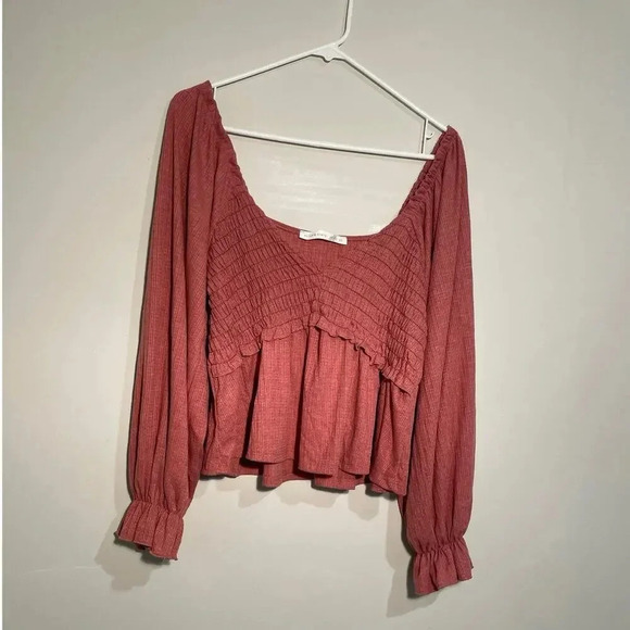 Altar’s State Terracotta Smocked Ruffle Blouse Top - Picture 1 of 9
